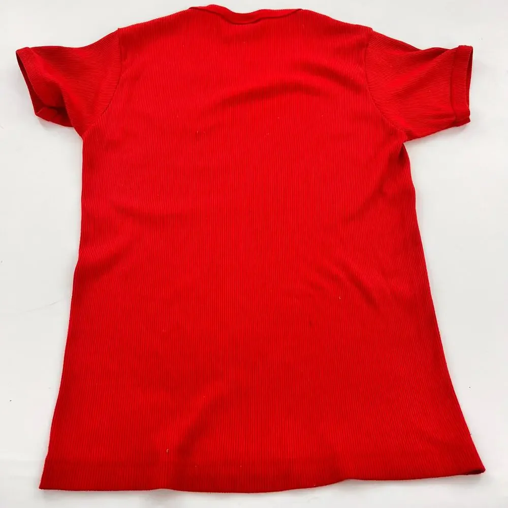 Vintage women's NIKE ribbed v- neck fitted short sleeve baby tee red black Med